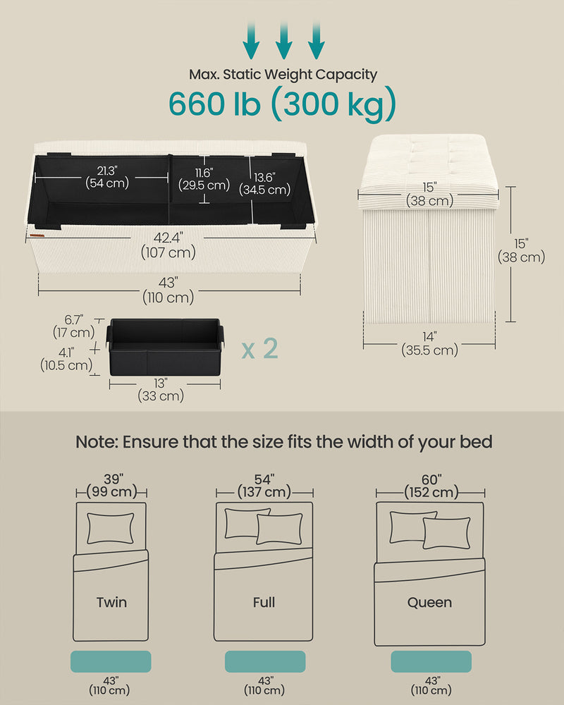 Foldable Storage Ottoman Bench with Padded Footrest for Living Room or Bedroom by Songmics