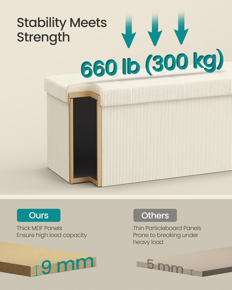 Foldable Storage Ottoman Bench with Padded Footrest for Living Room or Bedroom by Songmics