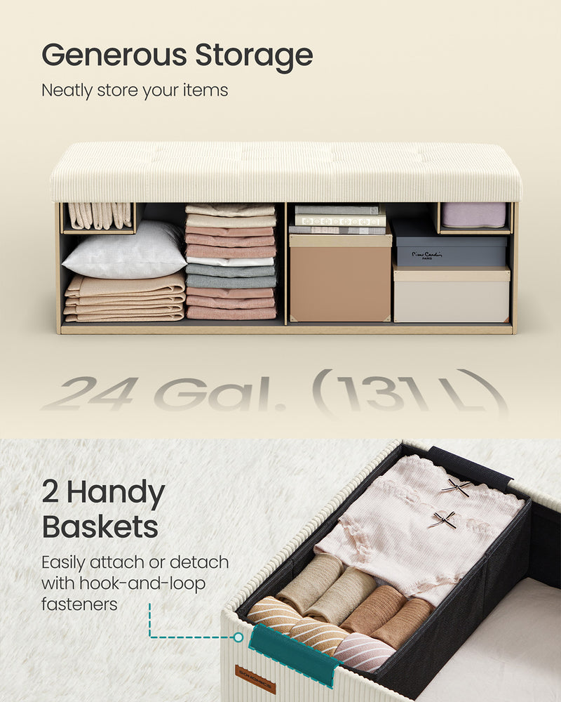 Foldable Storage Ottoman Bench with Padded Footrest for Living Room or Bedroom by Songmics