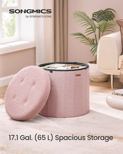 Round Foldable Storage Ottoman Stool with Removable Lid for Living Room by Songmics