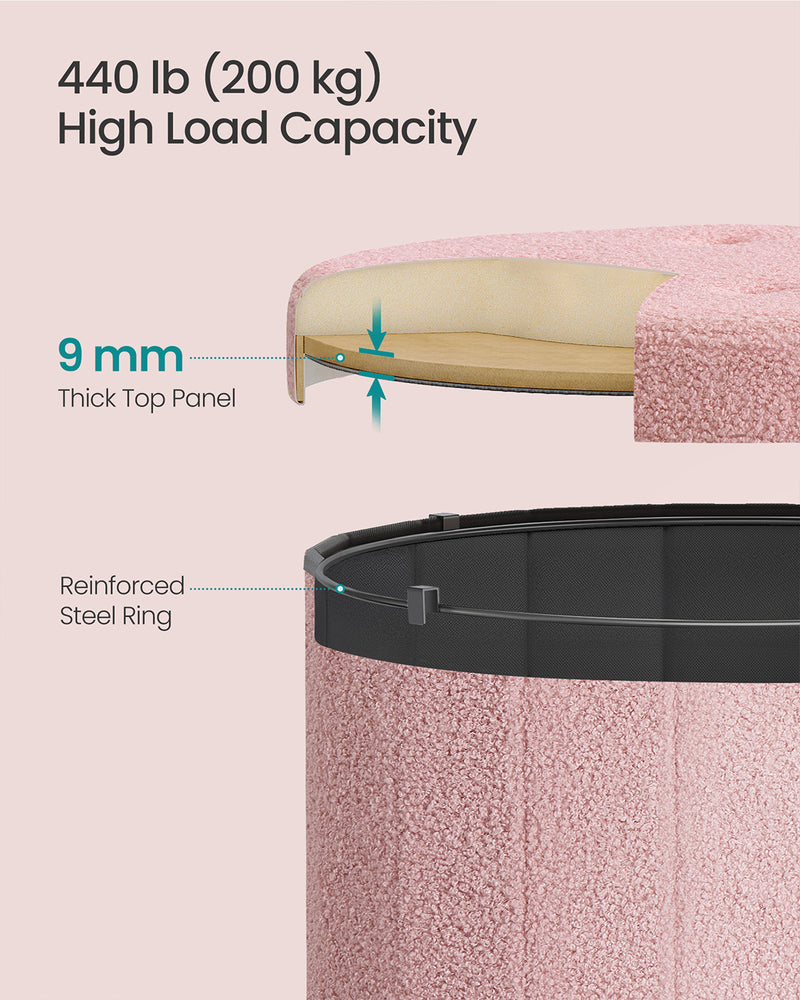 Round Foldable Storage Ottoman Stool with Removable Lid for Living Room by Songmics