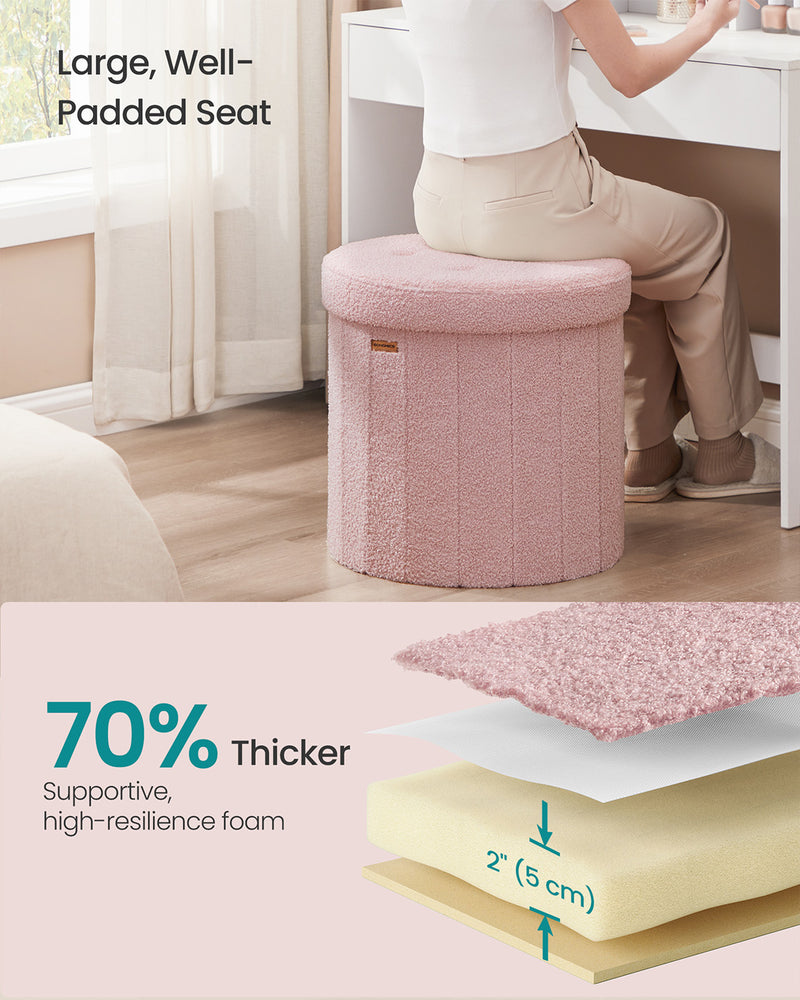 Round Foldable Storage Ottoman Stool with Removable Lid for Living Room by Songmics