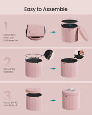 Round Foldable Storage Ottoman Stool with Removable Lid for Living Room by Songmics