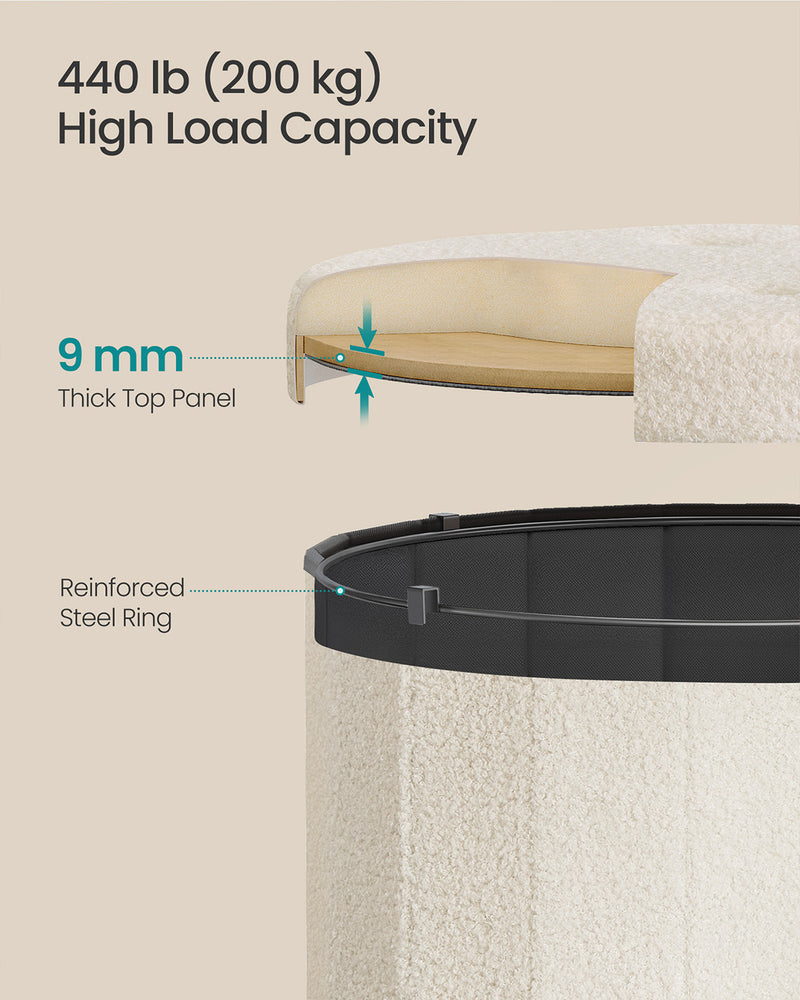 Teddy Fleece Round Foldable Storage Ottoman Stool with Removable Lid for Living Room by Songmics