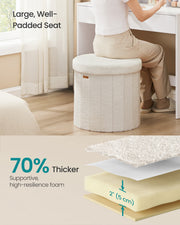 Teddy Fleece Round Foldable Storage Ottoman Stool with Removable Lid for Living Room by Songmics