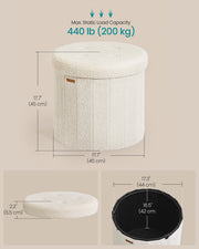 Teddy Fleece Round Foldable Storage Ottoman Stool with Removable Lid for Living Room by Songmics
