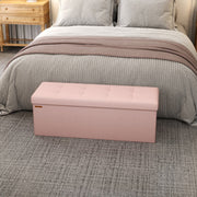 Large Pink Linen Storage Ottoman Bench Upholstered End of Bed Seat with Hinged Lid by Songmics