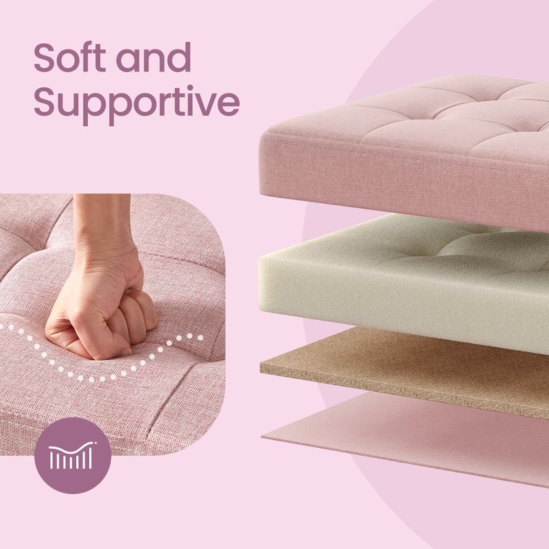 Large Pink Linen Storage Ottoman Bench Upholstered End of Bed Seat with Hinged Lid by Songmics