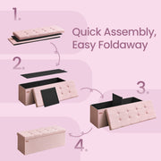 Large Pink Linen Storage Ottoman Bench Upholstered End of Bed Seat with Hinged Lid by Songmics