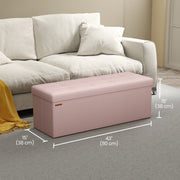 Large Pink Linen Storage Ottoman Bench Upholstered End of Bed Seat with Hinged Lid by Songmics 110x38x38cm