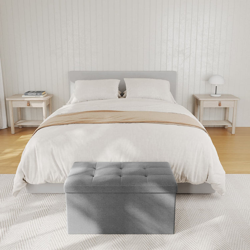 Grey Storage Ottoman Bench with Hidden Compartment for Bedroom or Hallway 76 cm by Songmics