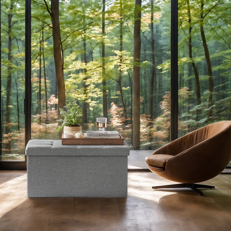 Grey Storage Ottoman Bench with Hidden Compartment for Bedroom or Hallway 76 cm by Songmics