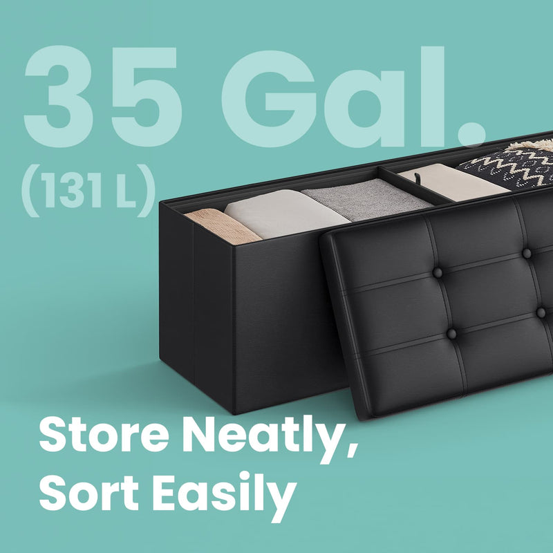 110 cm Folding Storage Ottoman Bench for Living Room or Bedroom End of Bed by Songmics