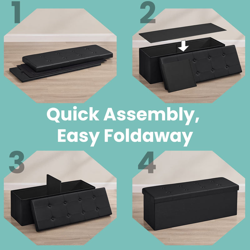 110 cm Folding Storage Ottoman Bench for Living Room or Bedroom End of Bed by Songmics