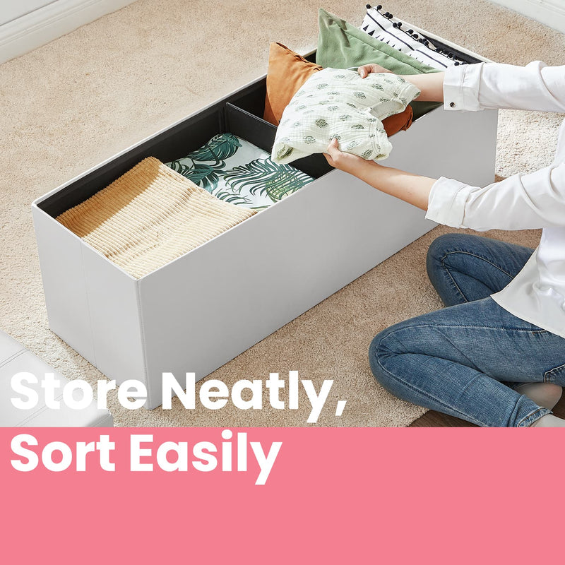 110 cm Folding Storage Ottoman Bench with Hidden Compartment for Bedroom or Lounge by Songmics