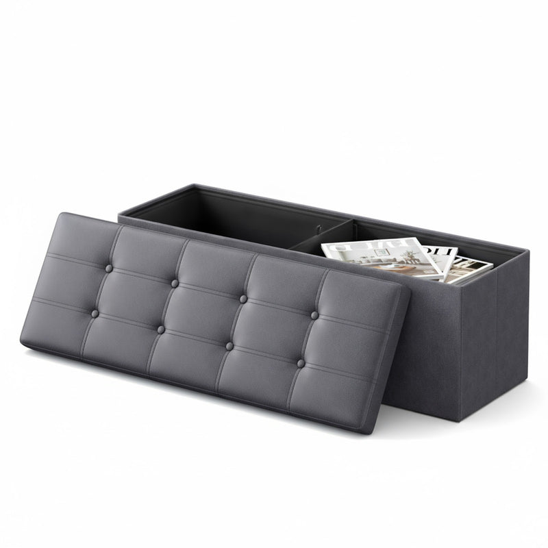 Ottoman bench lid open showing internal storage space