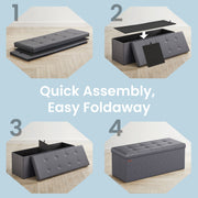 Dimensions diagram of 110cm folding storage ottoman bench