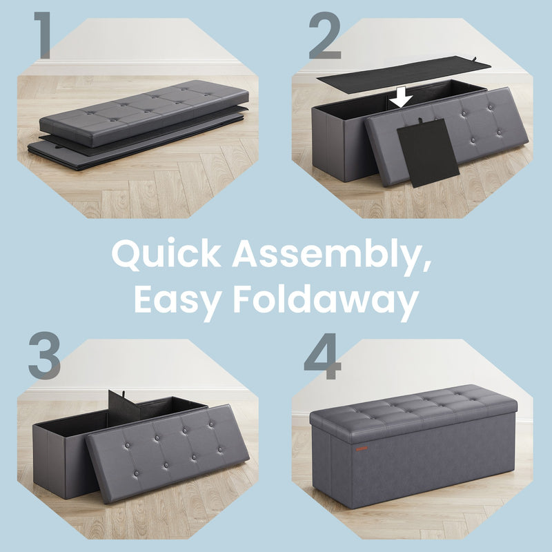 Dimensions diagram of 110cm folding storage ottoman bench