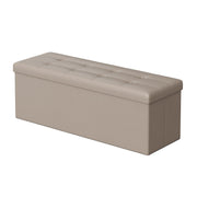Camel brown folding storage ottoman bench, lifestyle shot in living room