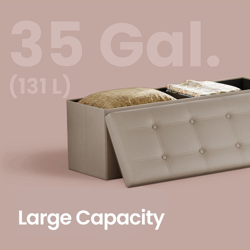 Dimensions diagram of 110cm folding storage ottoman bench