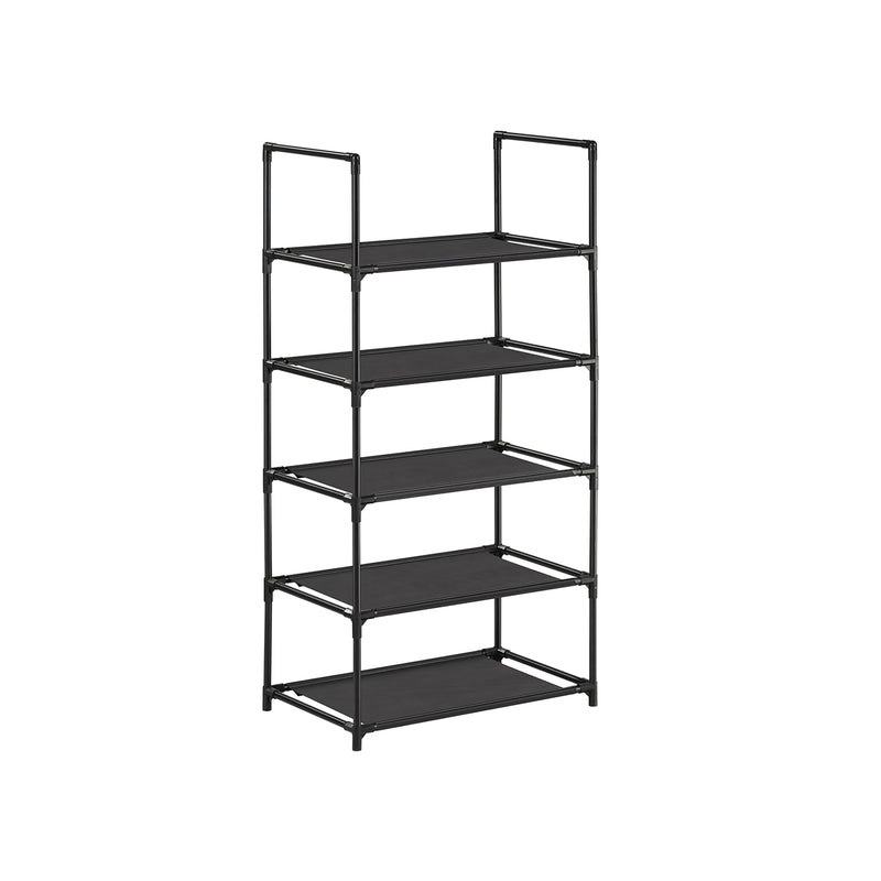 5 Tier Black Metal Shoe Rack with Non Woven Shelves Space Saving Organiser by Songmics