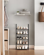5 Tier Black Metal Shoe Rack with Non Woven Shelves Space Saving Organiser by Songmics