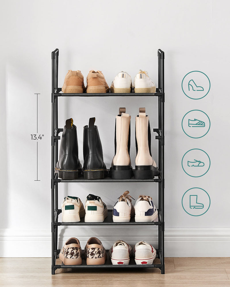 5 Tier Black Metal Shoe Rack with Non Woven Shelves Space Saving Organiser by Songmics