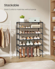 Close-up of the metal frame and plastic connectors on the shoe rack