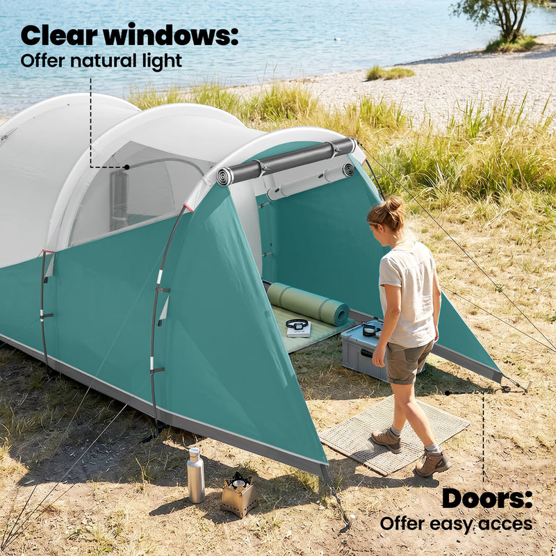Outsunny Three-Man, 3000mm Water-Resistant Two-Room Tunnel Tent - Green