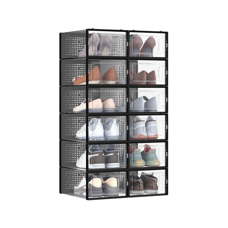 Set of 12 Transparent and Black Shoe Storage Boxes for Size 11 Trainers by Songmics