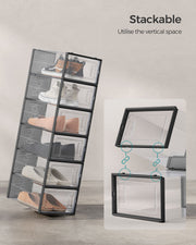 Set of 12 Transparent and Black Shoe Storage Boxes for Size 11 Trainers by Songmics