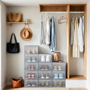 Pack of 12 Stackable Transparent and Dove Grey Shoe Storage Boxes by Songmics