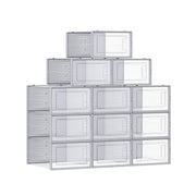 Pack of 12 Stackable Shoe Storage Boxes Transparent and Dove Grey Space Saving by Songmics