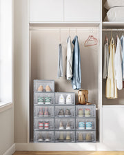 Pack of 12 Stackable Shoe Storage Boxes Transparent and Dove Grey Space Saving by Songmics