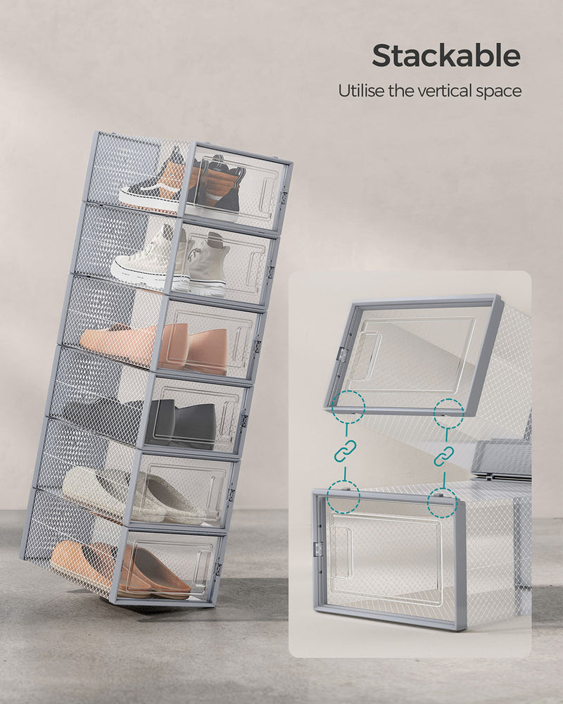 Pack of 12 Stackable Shoe Storage Boxes Transparent and Dove Grey Space Saving by Songmics