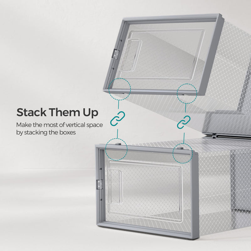 Pack of 12 Stackable Transparent and Dove Grey Shoe Storage Boxes by Songmics