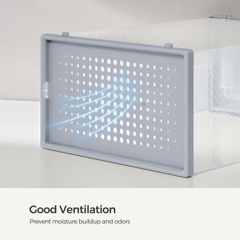 Pack of 12 Stackable Transparent and Dove Grey Shoe Storage Boxes by Songmics