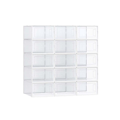 Set of 15 Clear and White Shoe Storage Boxes for UK Size 9 Stackable Design by Songmics