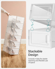 Set of 15 Clear and White Shoe Storage Boxes for UK Size 9 Stackable Design by Songmics