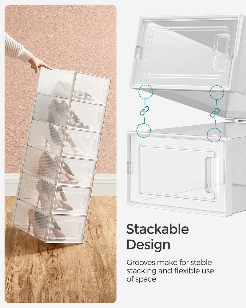 Set of 15 Clear and White Shoe Storage Boxes for UK Size 9 Stackable Design by Songmics