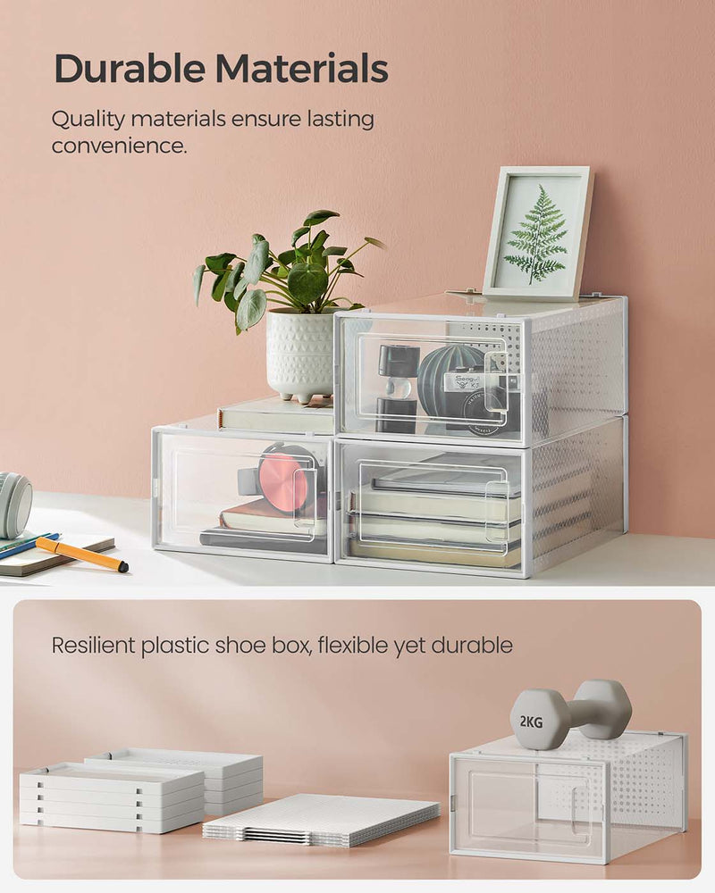 Set of 15 Clear and White Shoe Storage Boxes for UK Size 9 Stackable Design by Songmics