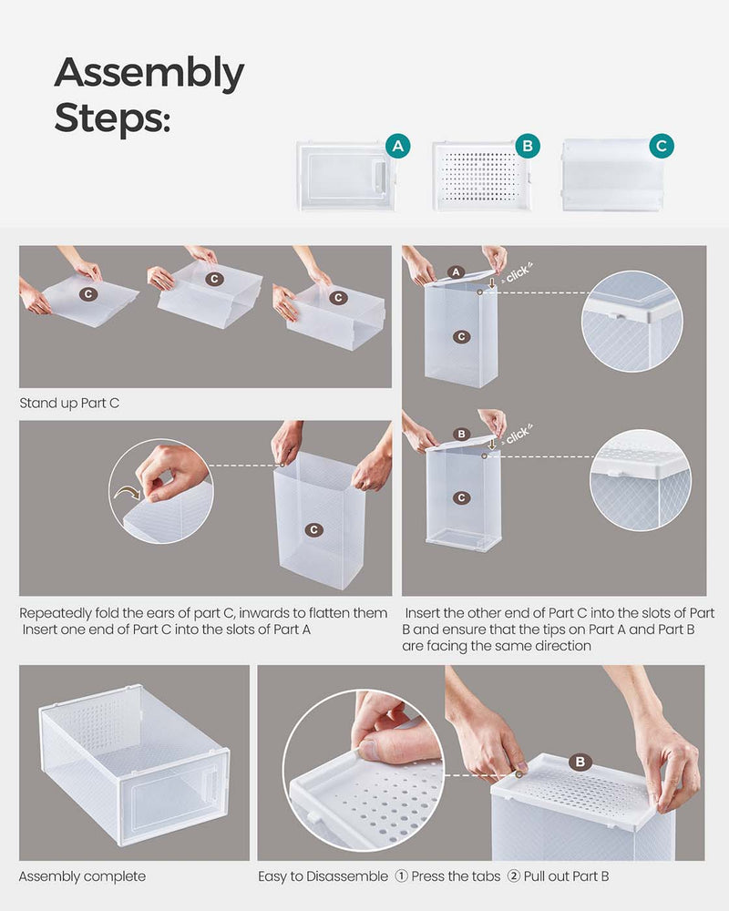 Set of 15 Clear and White Shoe Storage Boxes for UK Size 9 Stackable Design by Songmics