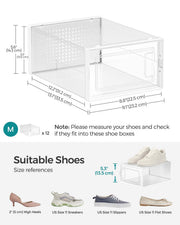 Set of 15 Clear and White Shoe Storage Boxes for UK Size 9 Stackable Design by Songmics