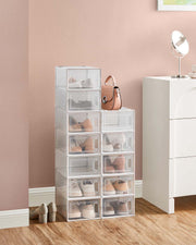 Set of 15 Clear and White Shoe Storage Boxes for UK Size 9 Stackable Design by Songmics