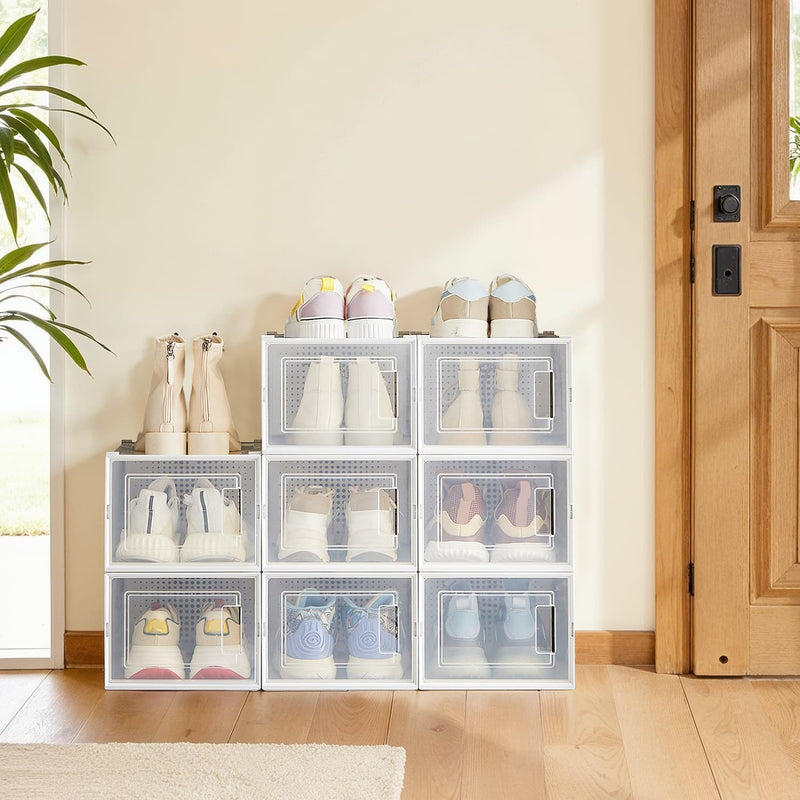 Set of 8 Stackable Foldable Shoe Storage Boxes for Trainers and Sneakers by Songmics
