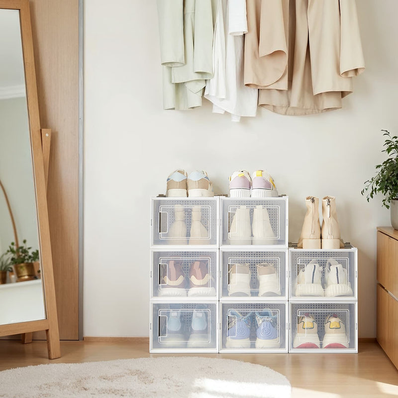 Set of 8 Stackable Foldable Shoe Storage Boxes for Trainers and Sneakers by Songmics