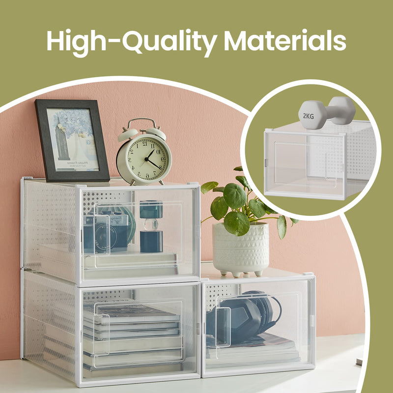 Set of 8 Stackable Foldable Shoe Storage Boxes for Trainers and Sneakers by Songmics