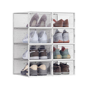 Clear Plastic Foldable Shoe Storage Boxes Stackable Organisers for Trainers by Songmics