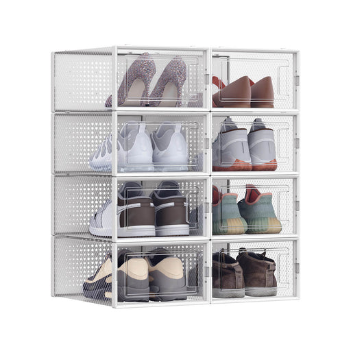 Clear Plastic Foldable Shoe Storage Boxes Stackable Organisers for Trainers by Songmics