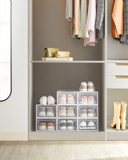 Clear Plastic Foldable Shoe Storage Boxes Stackable Organisers for Trainers by Songmics